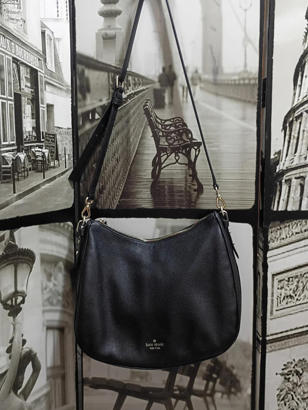 kate spade Murberry Street Vivian Hobo Bag Black Leather/ Shoulder- Adjust Strap